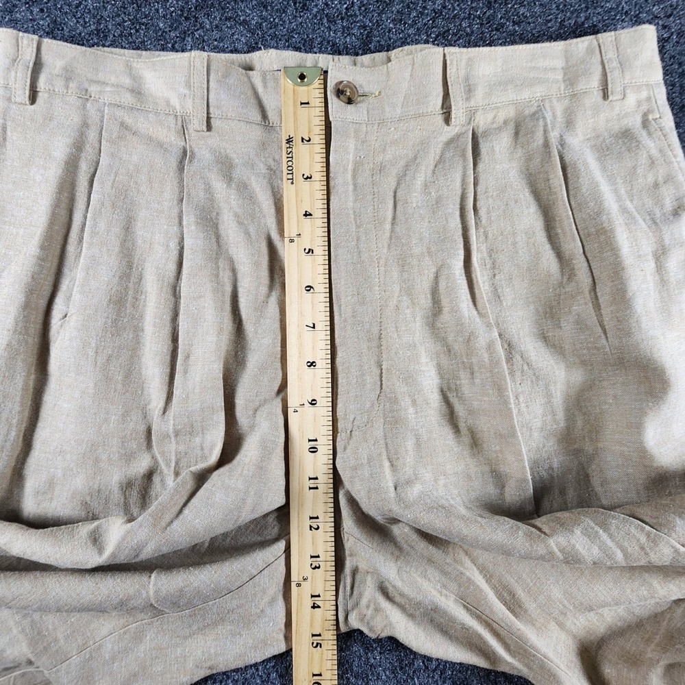 Alan Flusser Mens 38x32 Tan Linen Blend Pleated Cuffed Dress Pants Trousers - Picture 9 of 9